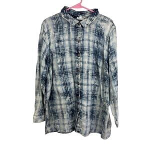 J. Jill blue and white long sleeve button up 100% cotton top womens size xl